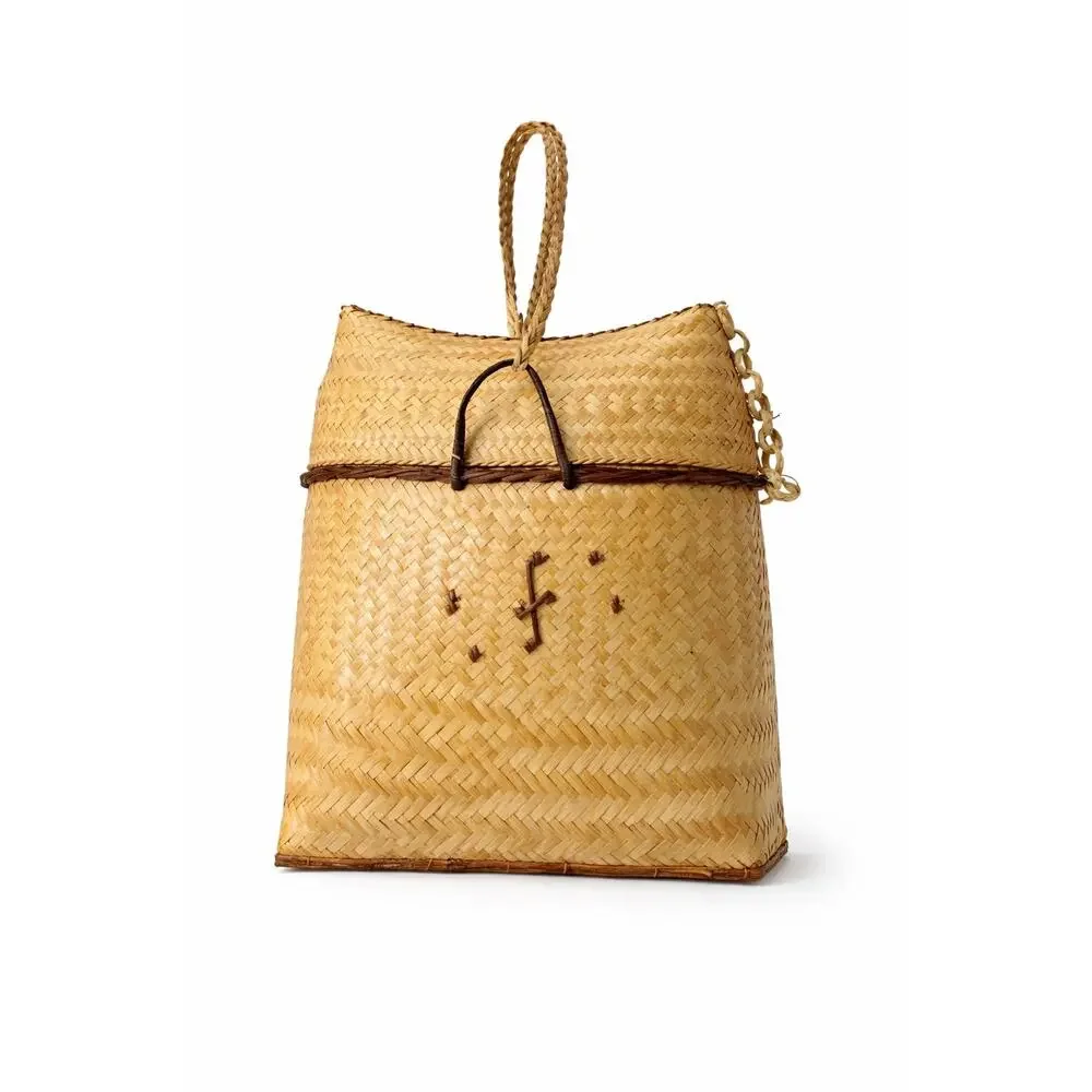 Vintage Filipino Pasiking Backpack Handwoven Bamboo Rattan Foraging Basket